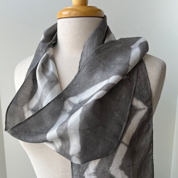 100% Silk Artist Made Natural Resist Dye Shibori Scarf - Picture 2 of 3